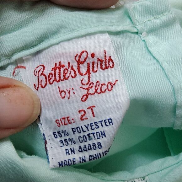 VINTAGE Bette's Girls Green Gingham Flower Collared Dress 2T - Picture 7 of 7